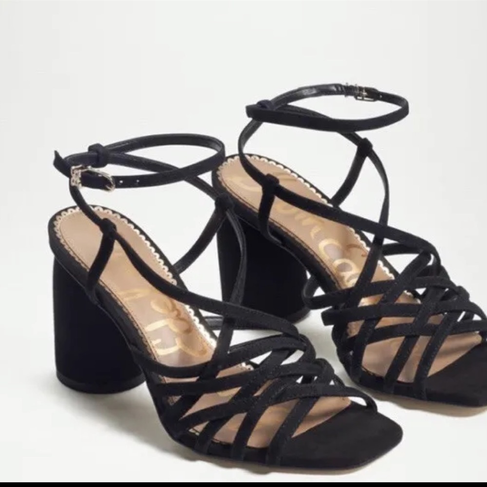 SIZE 9 Sam Edelman Daffodil Block Heel Sandal Black Suede